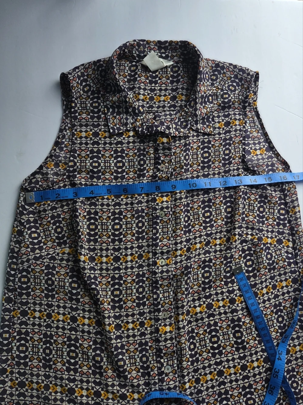H&M Sheer Mosaic Boho Blouse Yellow & Blue Tile - Picture 8 of 9
